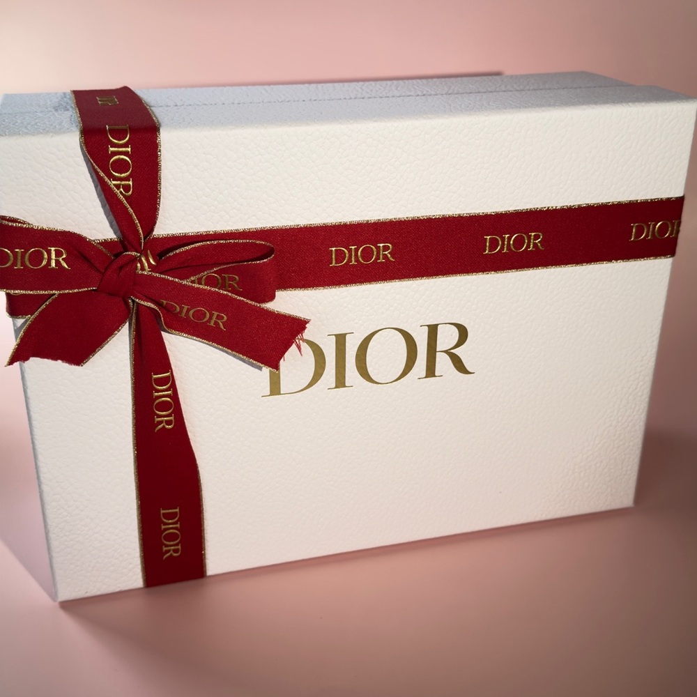 Dior White Gift Box with Red and Gold Ribbon